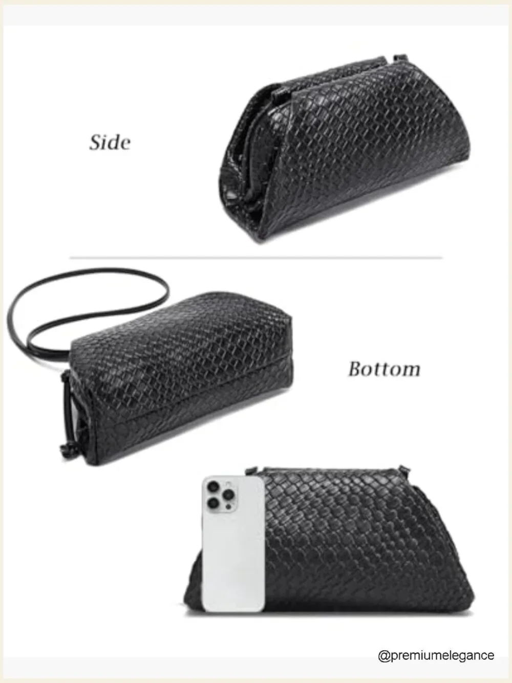 Woven Vegan Leather Evening Bag, Dumpling Clutch Purse, Crossbody Shoulder